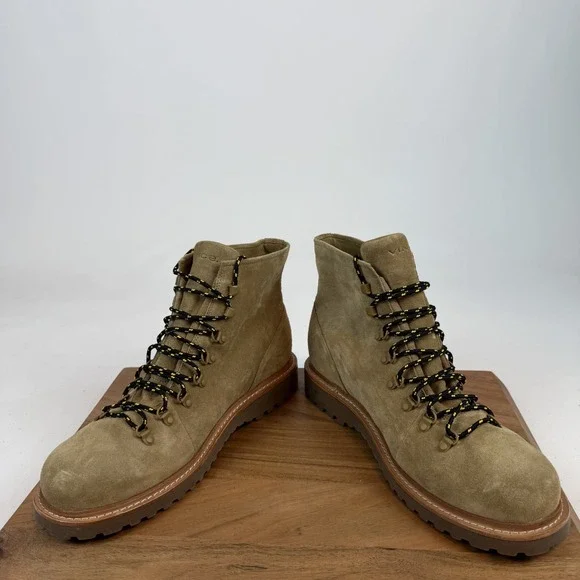Mens Vince Safi Beige Leather Lace Up Comfort Casual Combat Boots Size 10 M GUC